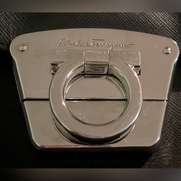 Salvatore Ferragamo Authentic Black Top Handle Bag Saffiano Leather EC - Picture 4 of 16